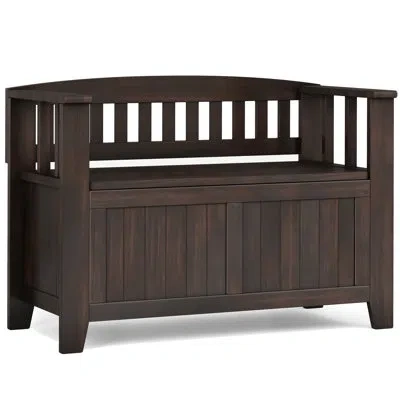 Simpli Home Acadian 48"w Solid Wood Transitional Storage Bench In Brown