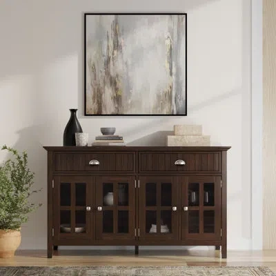Simpli Home Acadian 60"w Solid Wood 4-door Sideboard Buffet With 4 Adjustable Shelves And 2 Drawers In Brown