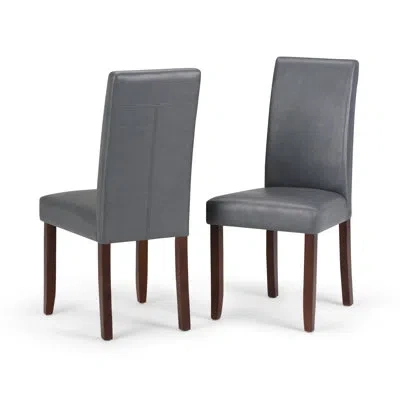 Simpli Home Acadian Andover Upholstered Parson Dining Chair With Tufted Backrest And Solid Wood Frame In Stone Gray