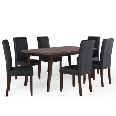 Simpli Home Acadian / Draper 7-piece Dining Set With Solid Hardwood Table And 6 High-back Upholstered Chairs In Distressed Black