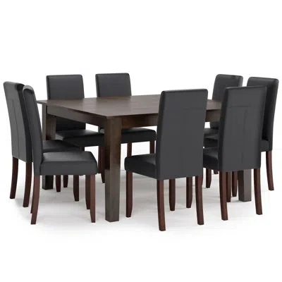 Simpli Home Acadian / Eastwood 9-piece Dining Set With Solid Hardwood Square Table And 8 High-back Upholstered C In Distressed Black