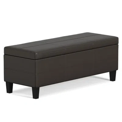 Simpli Home Afton 48"w Solid Wood Contemporary Storage Ottoman Bench With Lift-top In Vegan Leather In Tanners Brown Faux Leather
