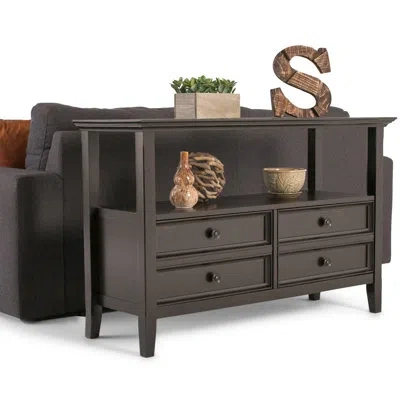 Simpli Home Amherst 48"w Solid Wood Transitional Sofa Table With 2 Deep Drawers And Large Open Shelf In Hickory Brown
