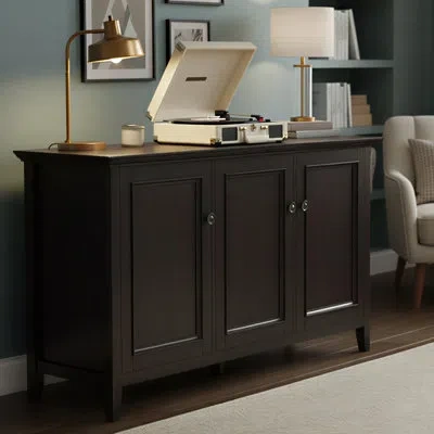 Simpli Home Amherst 60"w Solid Wood 3-shelf Storage Cabinet With 3 Doors And Adjustable Shelves In Hickory Brown