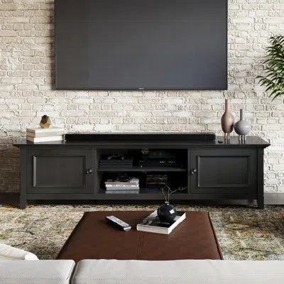 Simpli Home Amherst 72"w Solid Wood Transitional Low Profile Tv Stand For Tvs Up To 80" With 2 Cabinets And Adju