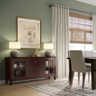 Simpli Home Artisan 60"w Solid Wood Sideboard Buffet With And Tempered Glass Doors And 3 Drawers In Russet Brown