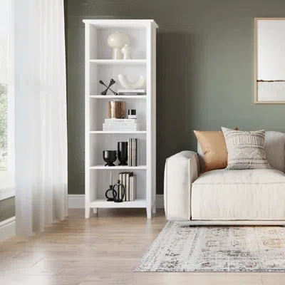 Simpli Home Artisan 72"h Solid Wood Contemporary 5-shelf Tall Bookcase With Adjustable Shelves And Decorative Si In White