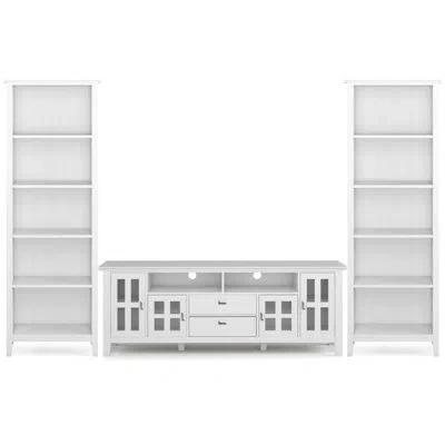 Simpli Home Artisan Solid Wood Contemporary 72 Inch Wide Tv Stand With Two 26 Inch Wide 5 Shelf Bookcases(set Of In White