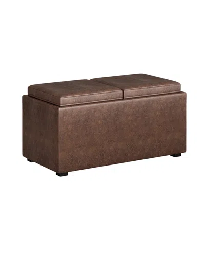 Simpli Home Avalon 35in Contemporary Rectangle 5pc Storage Ottoman In Brown