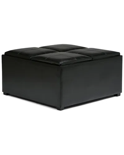 Simpli Home Avalon 35in Contemporary Square Coffee Table Storage Ottoman In Black