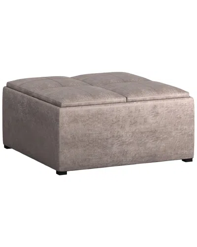 Simpli Home Avalon 35in Contemporary Square Coffee Table Storage Ottoman In Brown