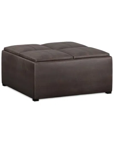Simpli Home Avalon 35in Contemporary Square Coffee Table Storage Ottoman In Brown