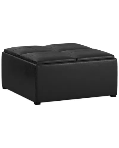 Simpli Home Avalon 35in Contemporary Square Coffee Table Storage Ottoman In Black