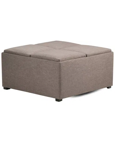 Simpli Home Avalon 35in Contemporary Square Coffee Table Storage Ottoman In Gray