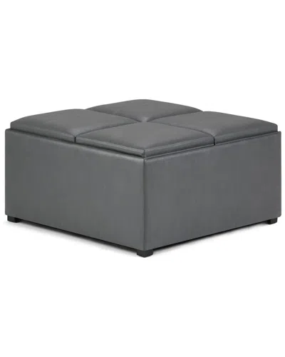 Simpli Home Avalon 35in Contemporary Square Coffee Table Storage Ottoman In Gray
