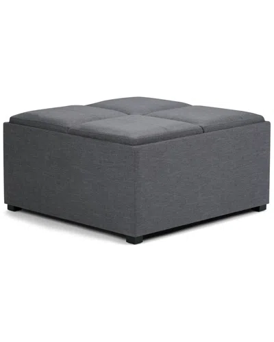Simpli Home Avalon 35in Contemporary Square Coffee Table Storage Ottoman In Gray