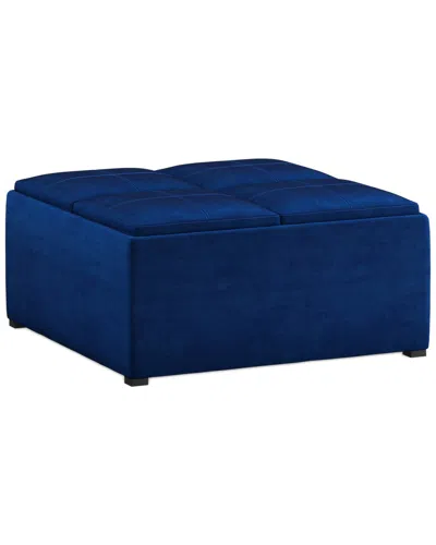 Simpli Home Avalon 35in Contemporary Square Coffee Table Storage Ottoman In Blue