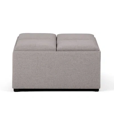 Simpli Home Avalon 35"w Upholstered Linen-look Fabric Modern Square Coffee Table Storage Ottoman With 4 Flip-ove In Cloud Gray