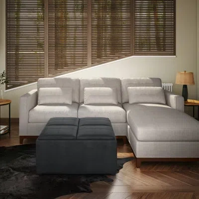 Simpli Home Avalon 35"w Upholstered Vegan Leather Modern Square Coffee Table Storage Ottoman With 4 Flip-over Tr In Distressed Black Faux Leather,black