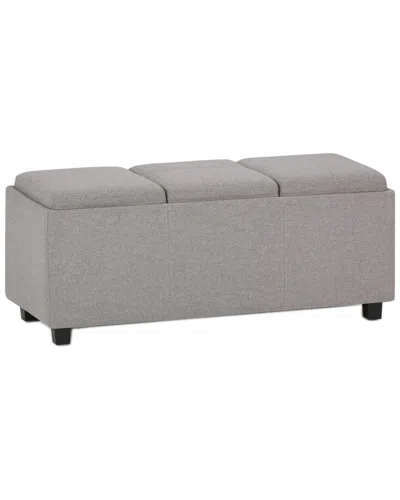 Simpli Home Avalon 42in Contemporary Rectangle Storage Ottoman In Gray