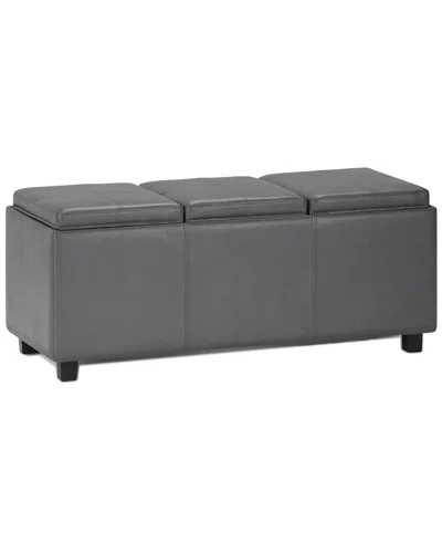 Simpli Home Avalon 42in Contemporary Rectangle Storage Ottoman In Gray