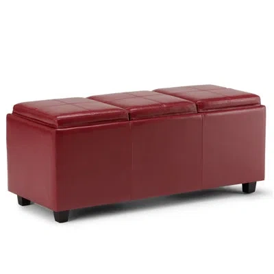 Simpli Home Avalon 42"w Upholstered Contemporary Rectangular Flip-top Storage Ottoman With Hidden Storage In Red Faux Leather