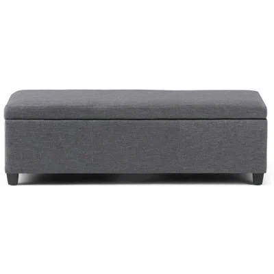 Simpli Home Avalon 48"w Upholstered Linen Look Fabric Contemporary Rectangular Lift-top Storage Ottoman Bench Wi In Slate Gray