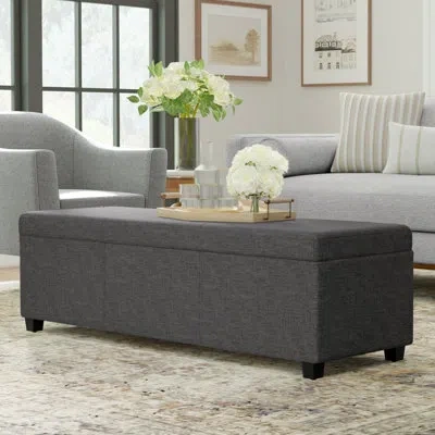 Simpli Home Avalon 54"w Upholstered Linen Look Fabric Contemporary Rectangular Lift-top Storage Ottoman Bench Wi In Slate Gray