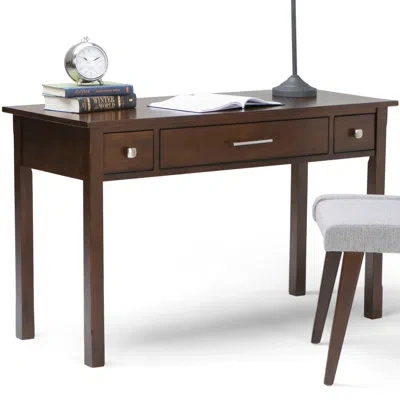 Simpli Home Avalon Solid Wood Contemporary Writing Desk With 2 Drawers And Flip-down Keyboard Tray In Dark Tobacco Brown