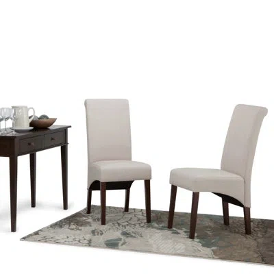 Simpli Home Avalon Upholstered Parson Dining Chair With Ergonomic Curved Backrest In Modern Style In Light Beige