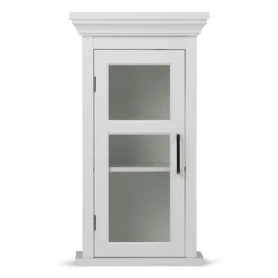 Simpli Home Avington 15"w Single Door Transitional Bathroom Wall Cabinet With Tempered Glass Door And Adjustable In Pure White