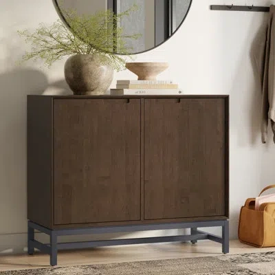 Simpli Home Banting 42"w Solid Hardwood Modern Industrial 2-door Sideboard Buffet With Metal Frame And Legs In Walnut Brown