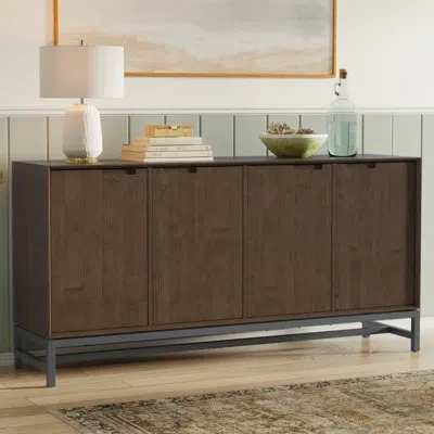 Simpli Home Banting 72"w Solid Hardwood Modern Industrial 4-door Sideboard Buffet With Metal Frame And Legs In Brown
