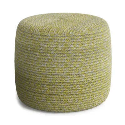 Simpli Home Bayley 20" Wide Round Pouf Ottoman In Muted Yellow,natural