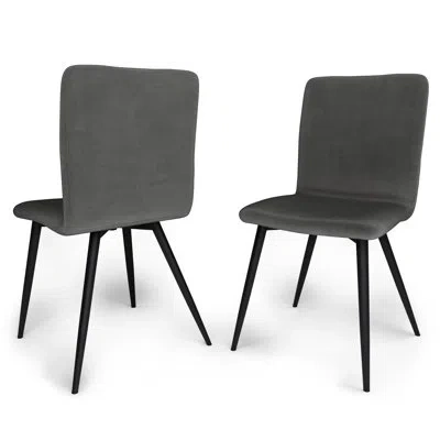 Simpli Home Baylor Velvet Upholstered Dining Chair With Curved Back And Black Metal Legs (set Of 2) In Dark Gray