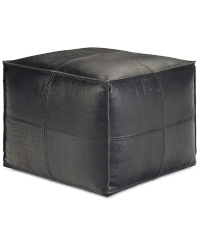 Simpli Home Bowen Boho Square Pouf In Black