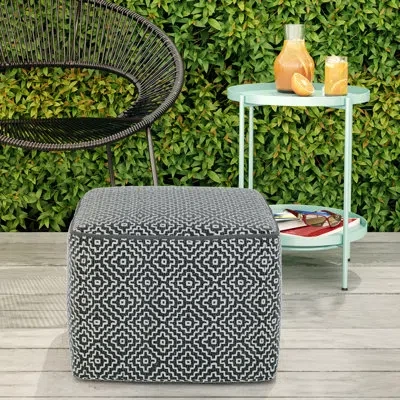 Simpli Home Briella 18"w Woven Square Outdoor/indoor Pouf In Gray