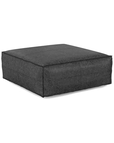Simpli Home Brody 36in Boho Square Extra Large Coffee Table Pouf In Gray