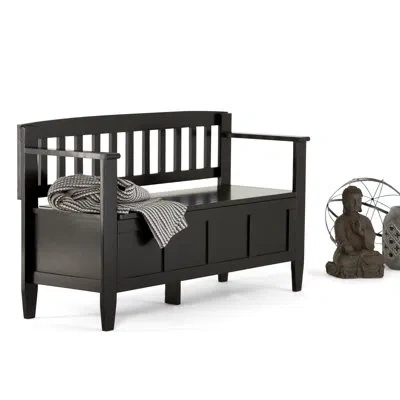 Simpli Home Brooklyn 48"w Solid Wood Contemporary Entryway Storage Bench With Lift-up Lid In Black