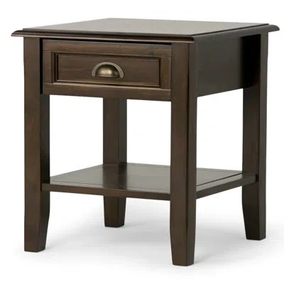 Simpli Home Burlington 18"w Solid Wood Transitional Square End Table With Drawer And Open Shelf In Mahogany Brown
