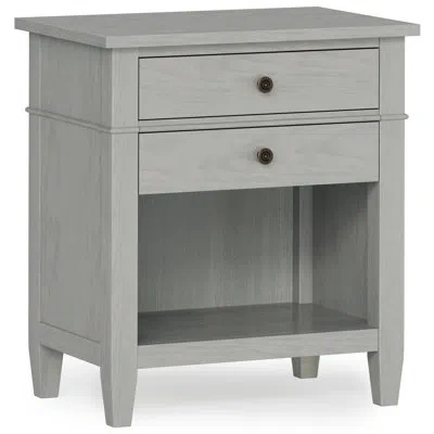 Simpli Home Carlton 24"w Solid Wood Nightstand With 2 Drawers, Open Storage Shelf And Bronze Hardware In Fog Gray