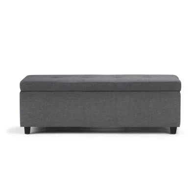 Simpli Home Castleford 48"w Upholstered Vegan Leather Contemporary Rectangular Storage Ottoman Bench With Tufted In Slate Gray Polyester