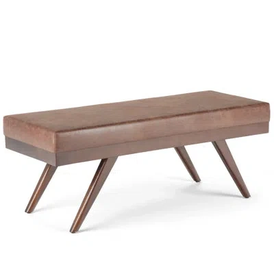 Simpli Home Chanelle 48"w Tweed Fabric Mid-century Modern Ottoman Bench With Flared Tapered Legs In Distressed Umber Brown