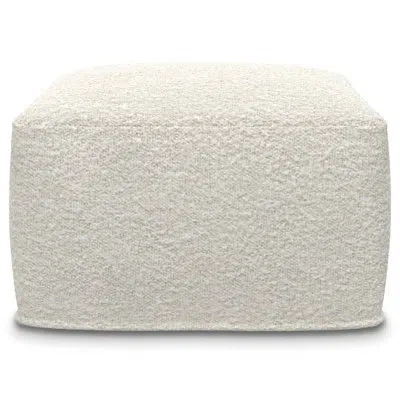 Simpli Home Chantal 24"w Upholstered Polyester Square Pouf With Ivory Boucle Design In Beige