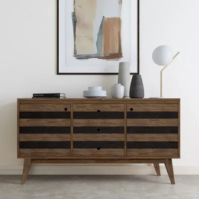 Simpli Home Clarkson 60"w Solid Acacia Mid-century 2-door Sideboard Buffet With 3 Drawers In Rustic Natural Agged Brown