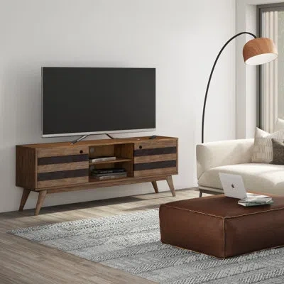 Simpli Home Clarkson 60"w Solid Acacia Mid-century Modern Low Tv Stand For Tvs Up To 65" With Sliding Doors