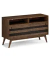 SIMPLI HOME CLARKSON SOLID ACACIA WOOD TV STAND IN RUSTIC NATURAL AGED BROWN FOR TVS UP TO 60 INCHES