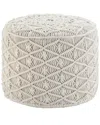 Simpli Home Coates Boho Round Macrame Pouf In White