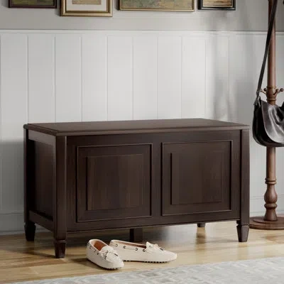 Simpli Home Connaught 36"w Solid Wood Traditional Small Storage Bench Trunk With Safety Hinges In Chestnut Brown