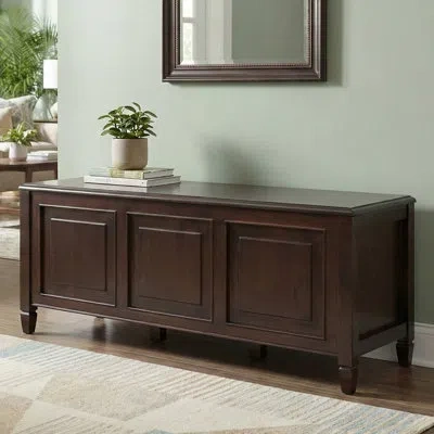 Simpli Home Connaught 51"w Solid Wood Traditional Storage Bench Trunk With Flip Top In Dark Chestnut Brown